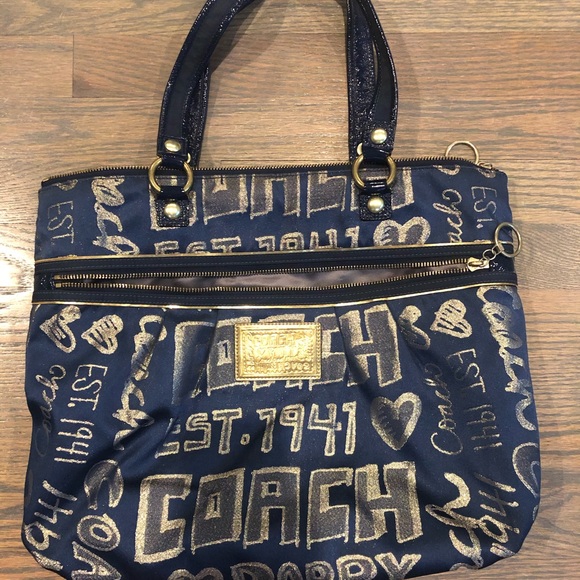 Coach Handbags - Coach poppy purse dark blue and gold